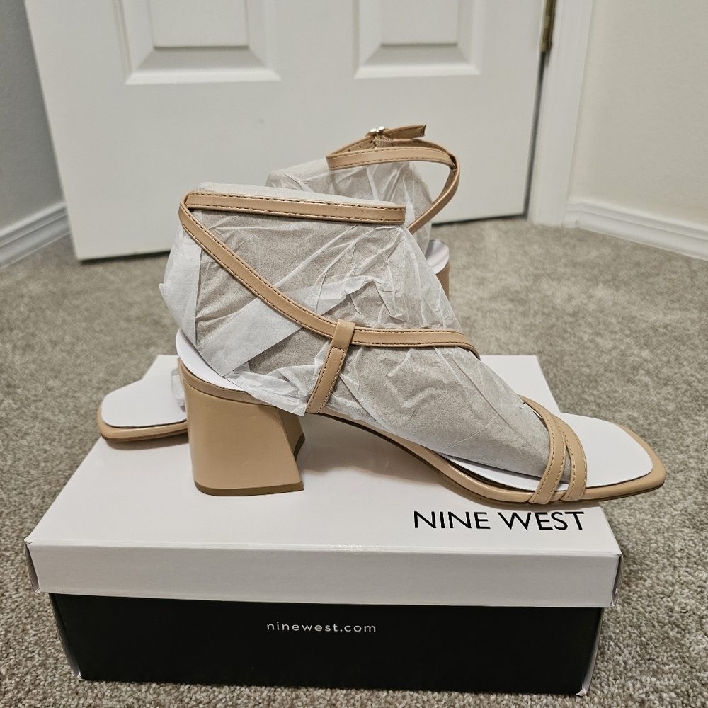 Beige, Block heels sandals, Size 8, Nine West